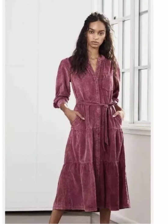 Anthropologie Dresses & Skirts - Anthropologie PILCRO Mauve Corduroy Tiered Midi Dress